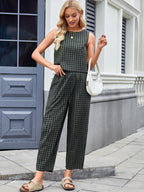 Plaid Sleeveless Top and Pants Set