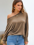 Round Neck Smocked Lantern Sleeve T-Shirt - felvior