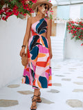 Printed Cutout One-Shoulder Sleeveless Dress - felvior