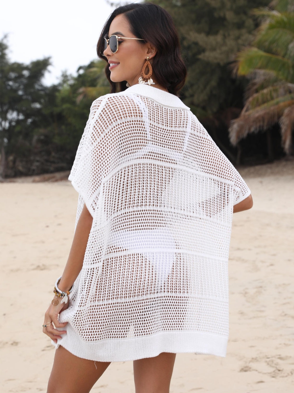 Hollow Out Collared Neck Cover-Up - felvior