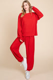 Super Lady Full Size Crinkle Check Round Neck Top and Pants Lounge Set - felvior