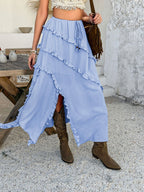 Devine Slit Drawstring Ruffled Skirt