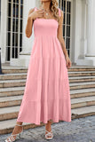 Tie-Shoulder Smocked Tiered Dress - felvior