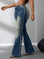 Side Raw Hem Flare Jeans