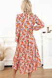 Floral Notched Neck Long Sleeve Dress - felvior