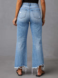 Distressed Raw Hem Jeans with Pockets - felvior