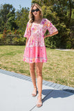 Floral Polka Dot Buttoned Mini Dress - felvior