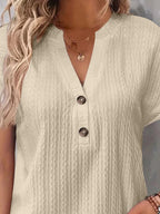 Textured Notched Short Sleeve Top