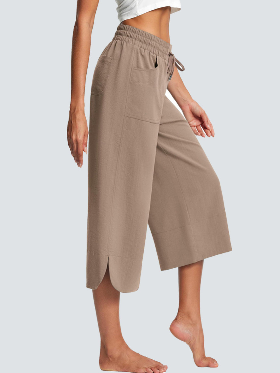Full Size Drawstring Wide Leg Capris Pants Plus Size