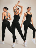 Crisscross Back Sleeveless Active Jumpsuit - felvior