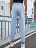 Distressed Straight Jeans with Pockets - felvior