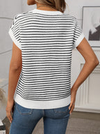 Striped Round Neck Short Sleeve Knit Top