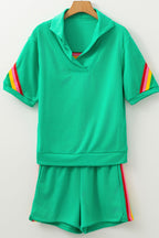 Rainbow Collared Short Sleeve Top and Shorts Set