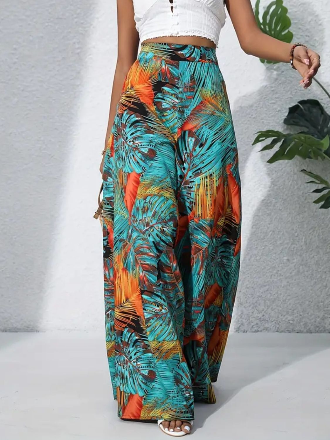 Printed High Waist Wide Leg Pants - felvior