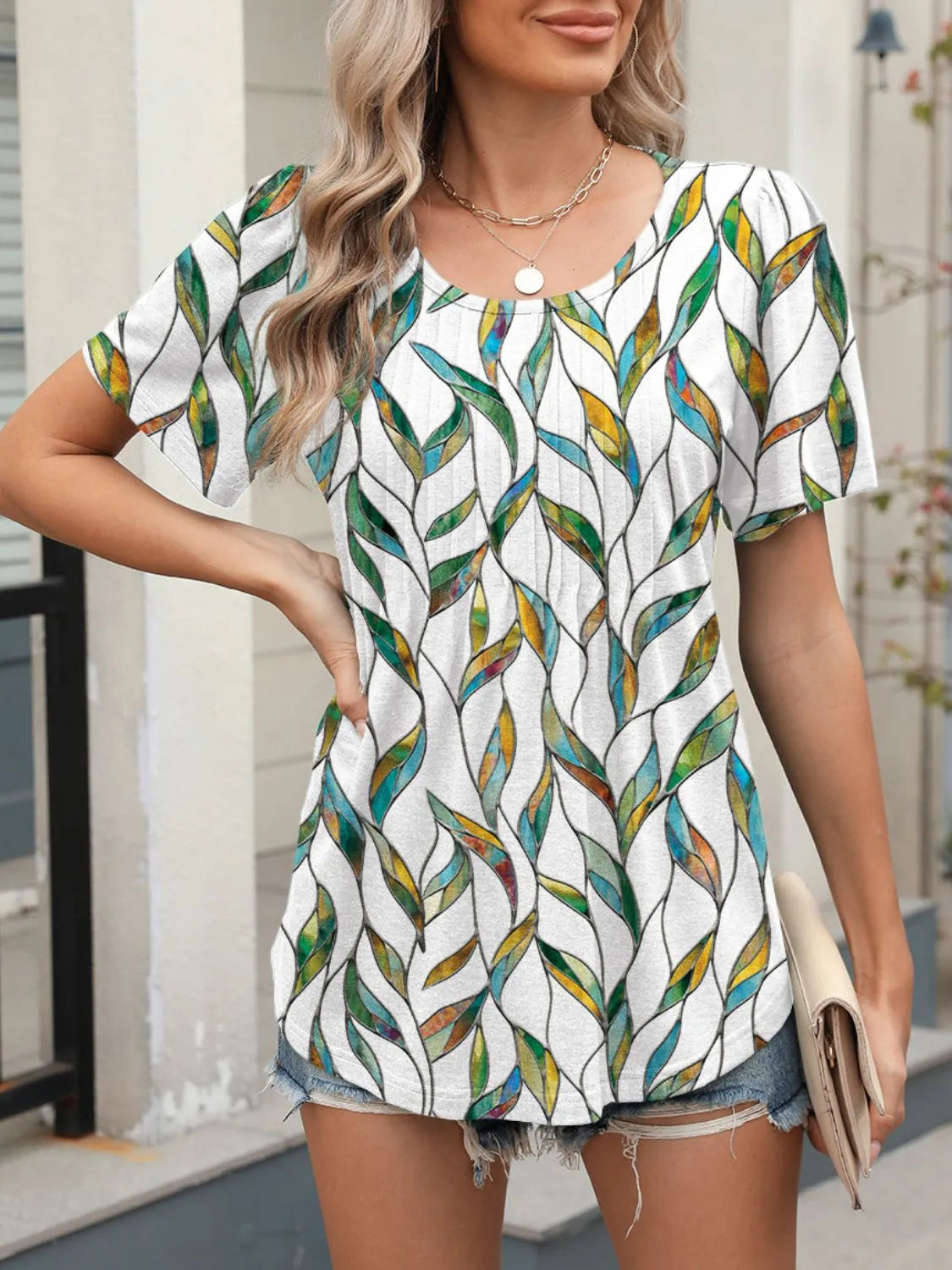 Floral Round Neck Short Sleeve Top