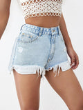 Distressed Raw Hem Denim Shorts - felvior