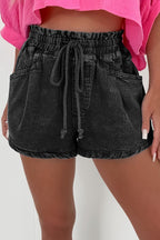 Drawstring High Waist Denim Shorts with Pockets