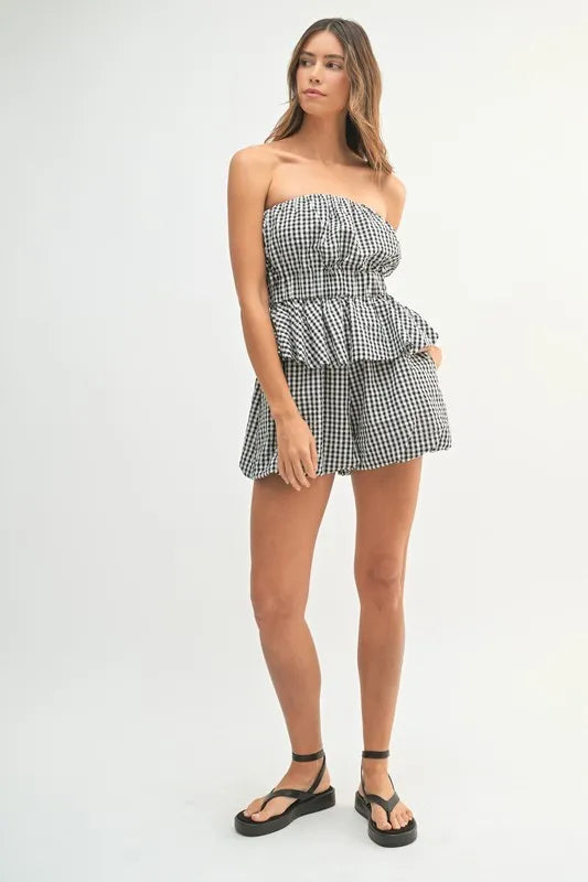 MABLE Gingham Tube Top and Shorts Set - felvior