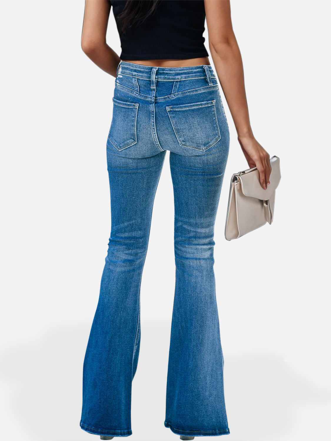 Button Fly Bootcut Jeans with Pockets - felvior