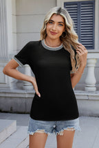 Contrast Trim Round Neck Short Sleeve T-Shirt