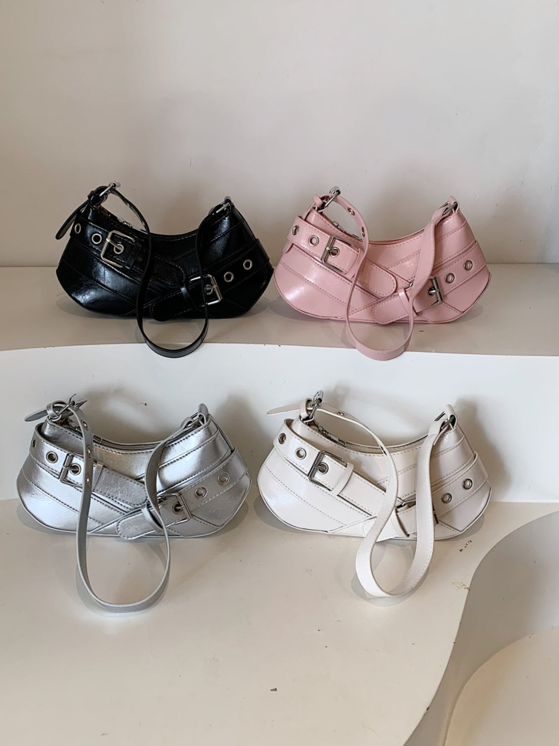 PU Leather Buckle Shoulder Bag - felvior
