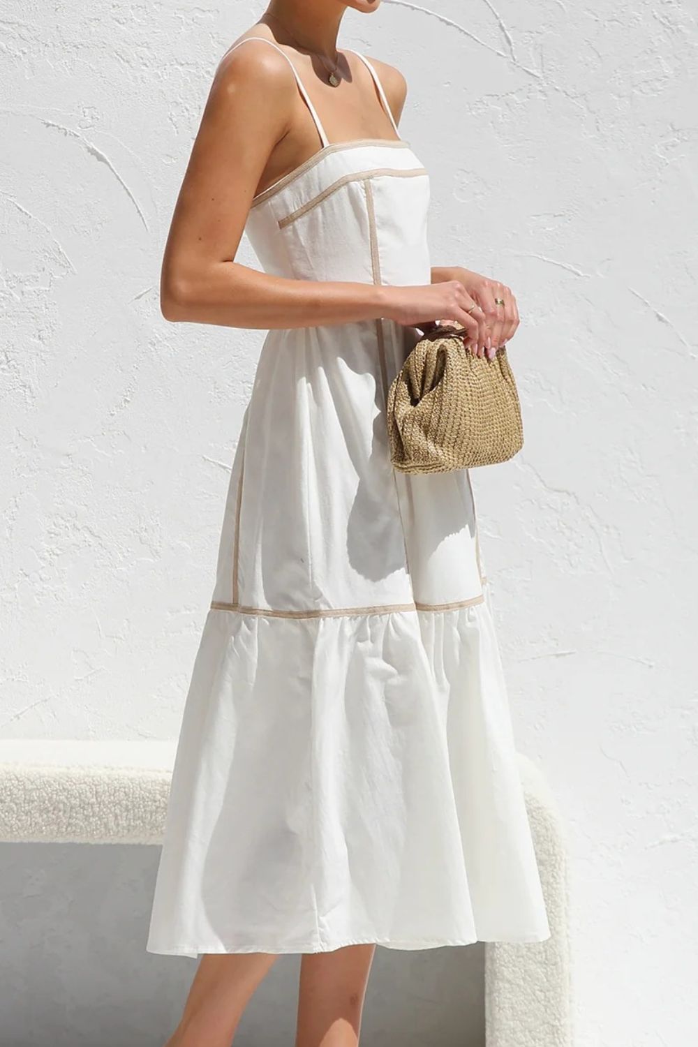 Contrast Trim Square Neck Midi Cami Dress