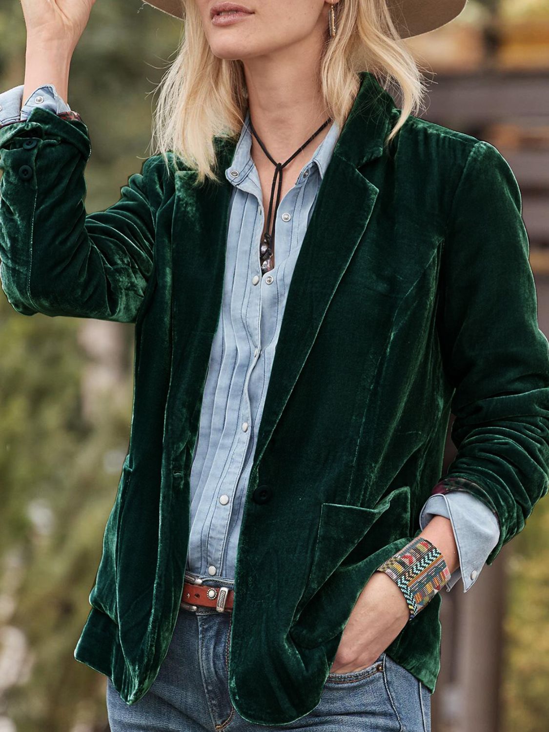 Pocketed Button Up Lapel Collar Blazer - felvior