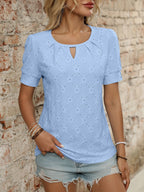 Eyelet Round Neck Short Sleeve Top