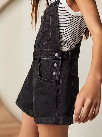 Square Neck Wide Strap Denim Overalls - felvior