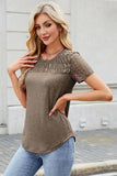 Smocked Round Neck Short Sleeve T-Shirt
