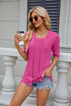 Texture Square Neck Half Sleeve Blouse
