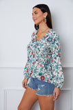Floral Notched Long Sleeve Blouse - felvior