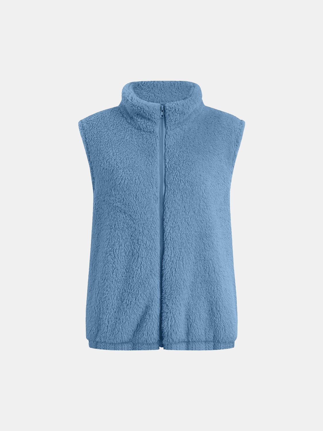 Full Size Fuzzy Zip Up Vest Coat with Pockets - felvior