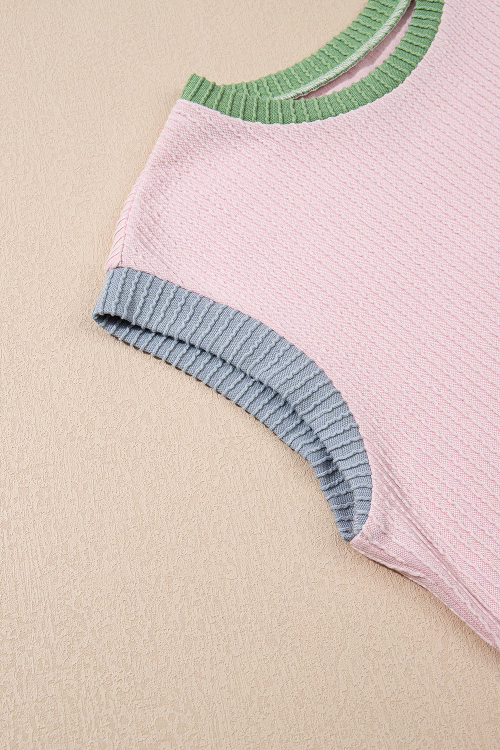 Contrast Trim Round Neck Cap Sleeve Top - felvior