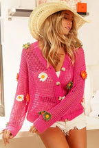 BiBi Flower Patches Open Knit Sweater Cardigan