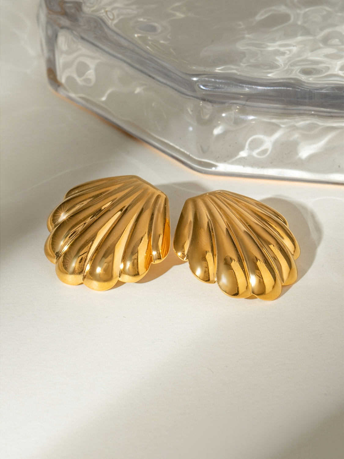 18K Gold-Plated Stainless Steel Shell Stud Earrings - felvior
