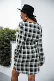 Plaid V-Neck Tie Waist Dress - felvior