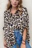 Leopard Print Buttoned 3/4 Sleeve Loose Fit Shirt