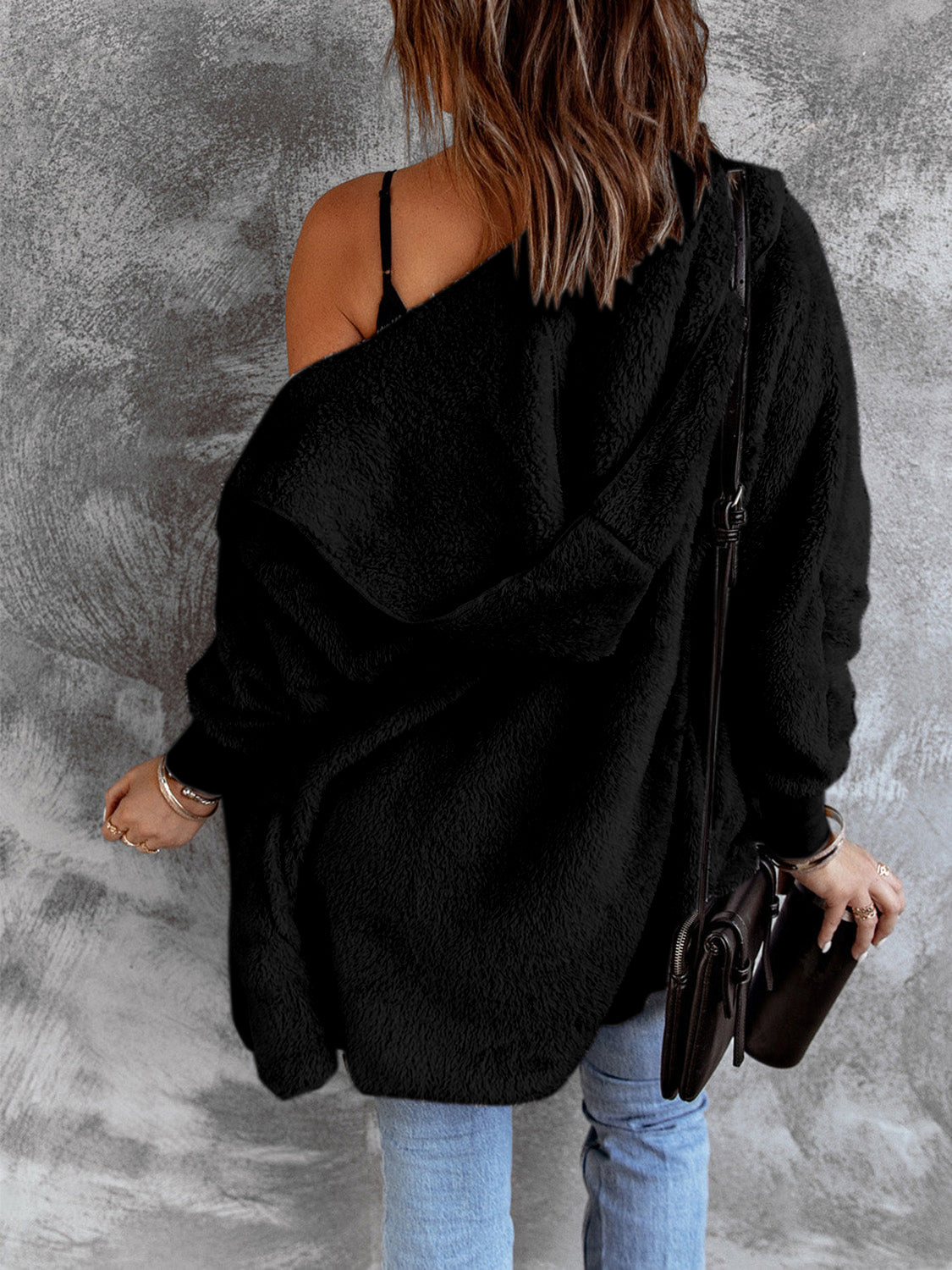 Open Front Hooded Faux Fur Outwear with Pockets - felvior