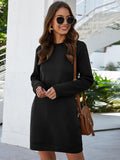 Ivy Lane Round Neck Long Sleeve Mini Dress with Pockets - felvior