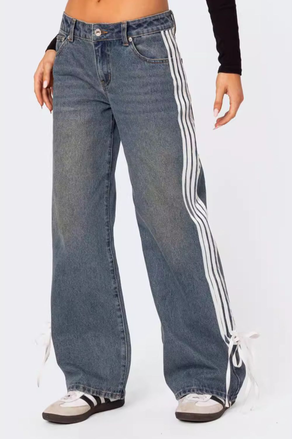 Side Striped Loose Fit Jeans - felvior
