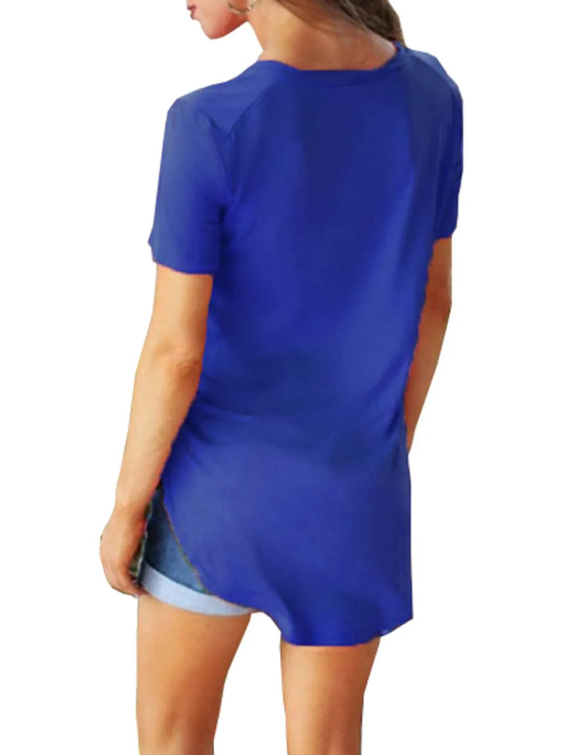Full Size Solid V-Neck Short Sleeve T-Shirt Plus Size - felvior