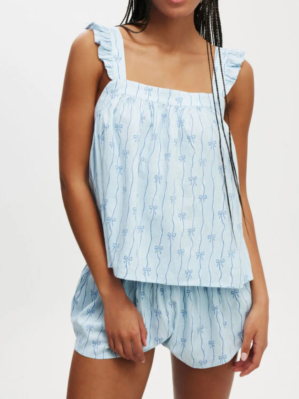 Bow Print Square Neck Cami and Shorts Set