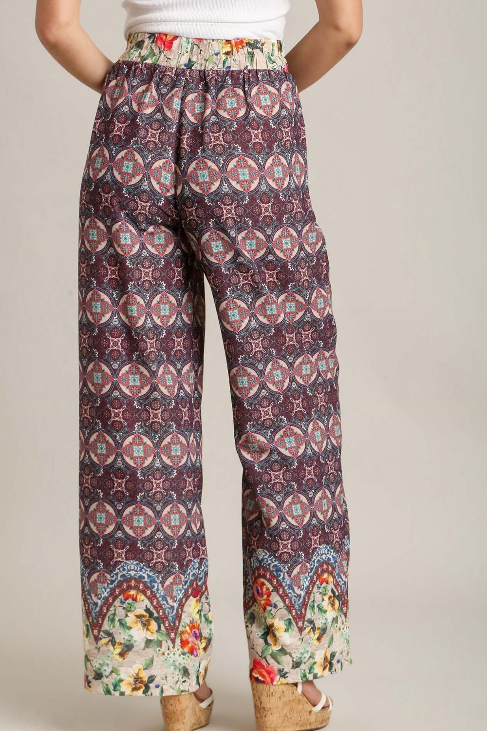 Umgee Full Size Mixed Print Elastic Waistband Pants Plus Size Secondary image