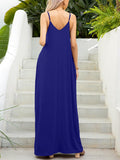 Spaghetti Strap V-Neck Maxi Dress with Pockets - felvior