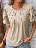 Full Size Round Neck Petal Sleeve Blouse Plus Size - felvior