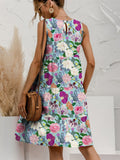 FAM-FAM Printed Round Neck Sleeveless Tiered Dress - felvior