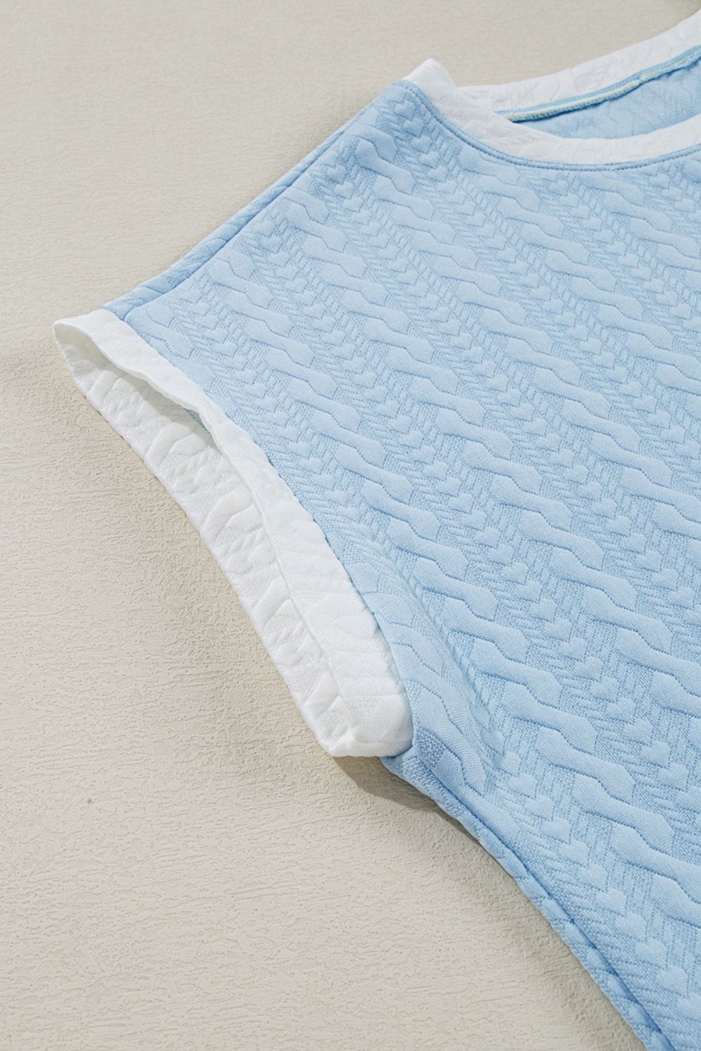 Textured Contrast Edge Top and High Waist Pants Set