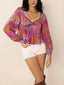 Lace Detail Printed Balloon Sleeve Top