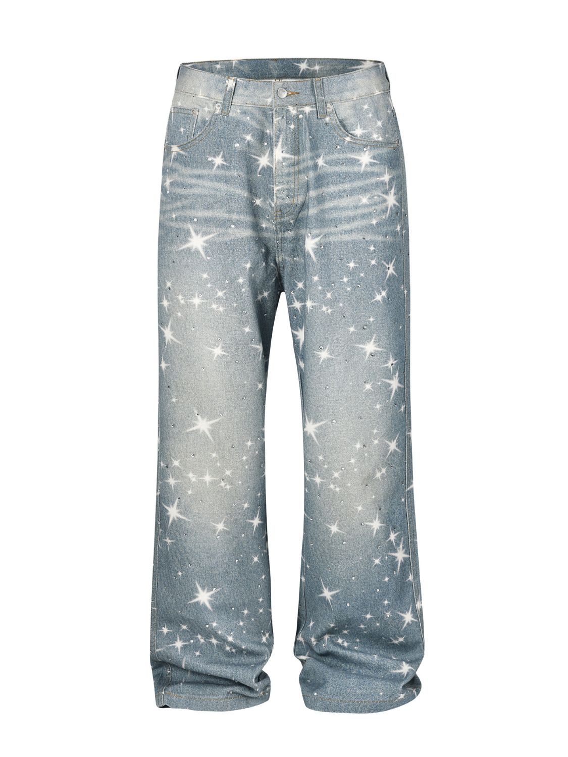 Washed Rhinestone Star Print Jeans Hauptbild